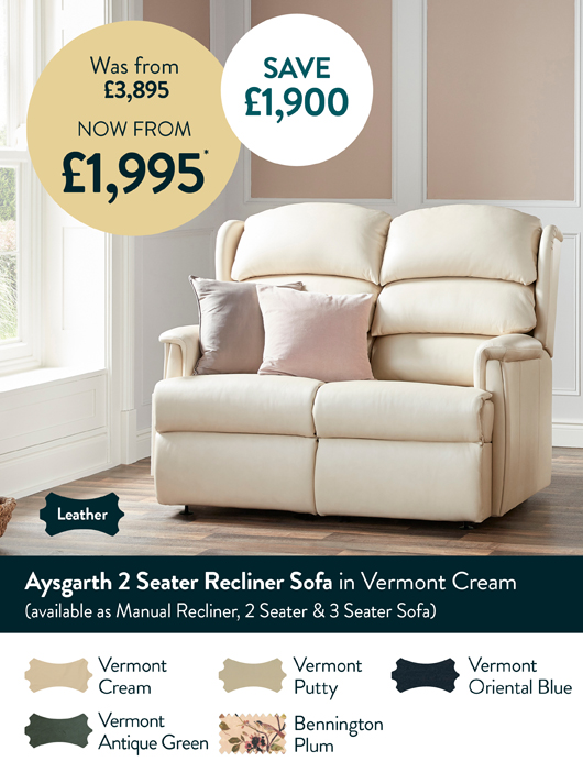 Aysgarth 2 Seater Recliner Sofa in Vermont Cream