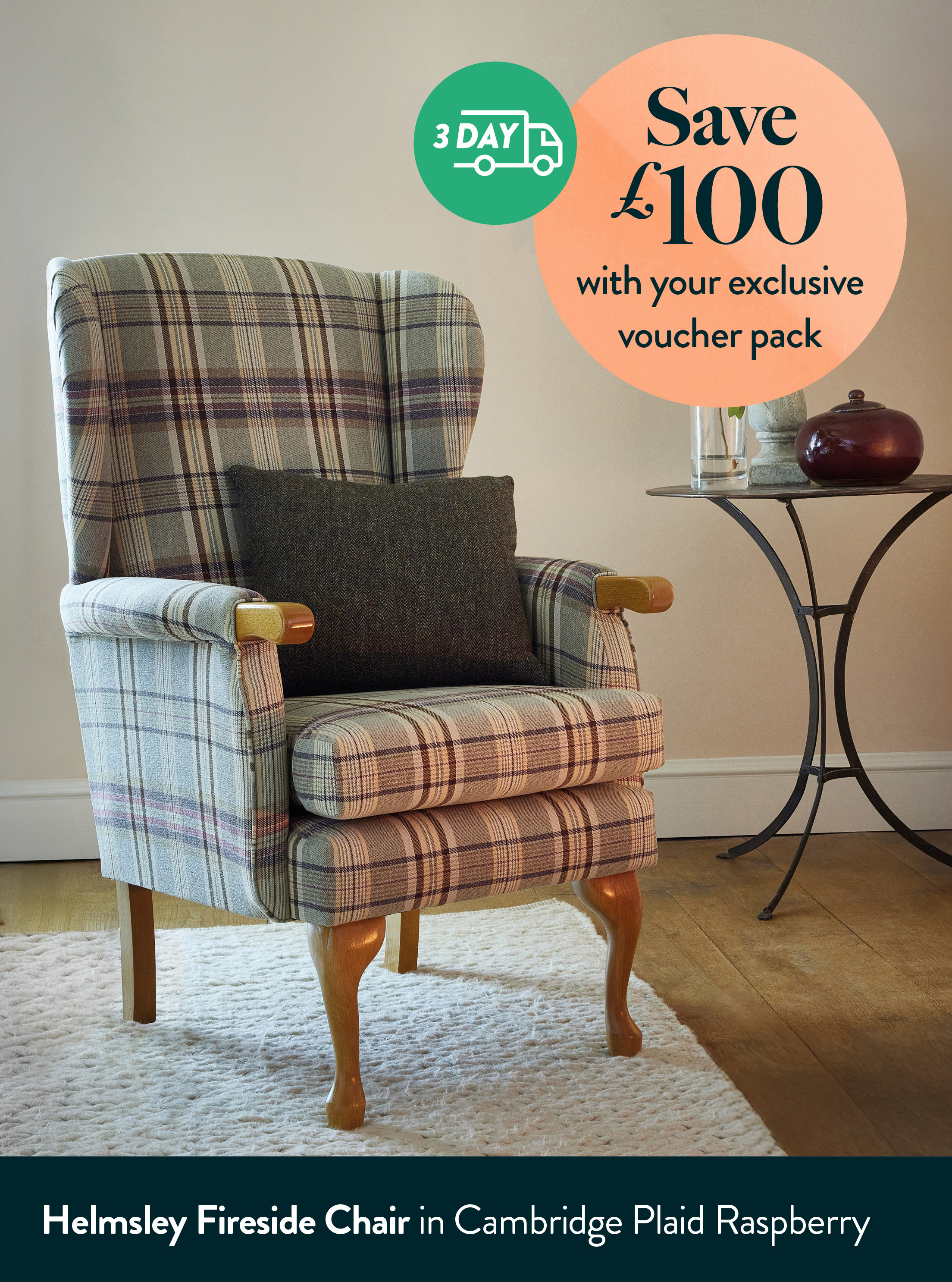 Helmsley Fireside Chair in Cambridge Plaid Raspberry