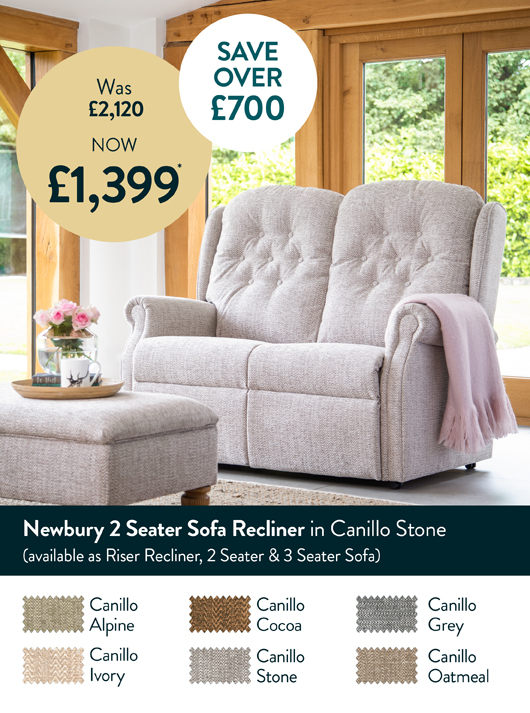 Newbury 2 Seater Sofa Recliner in Canillo Stone