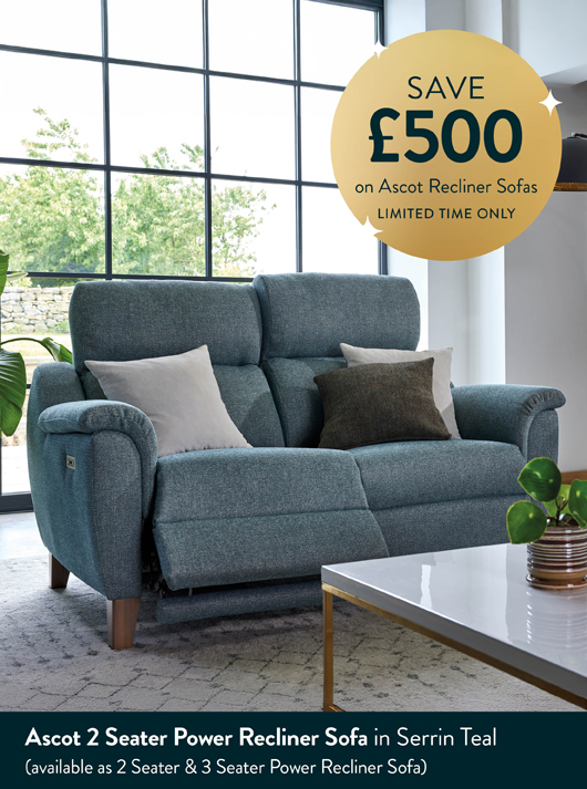 Ascot 2 Seater Power Recliner Sofa in Serrin Teal