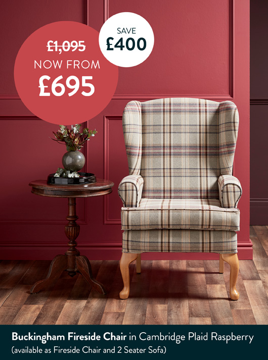 Buckingham Fireside Chair In Cambridge Plaid Raspberry