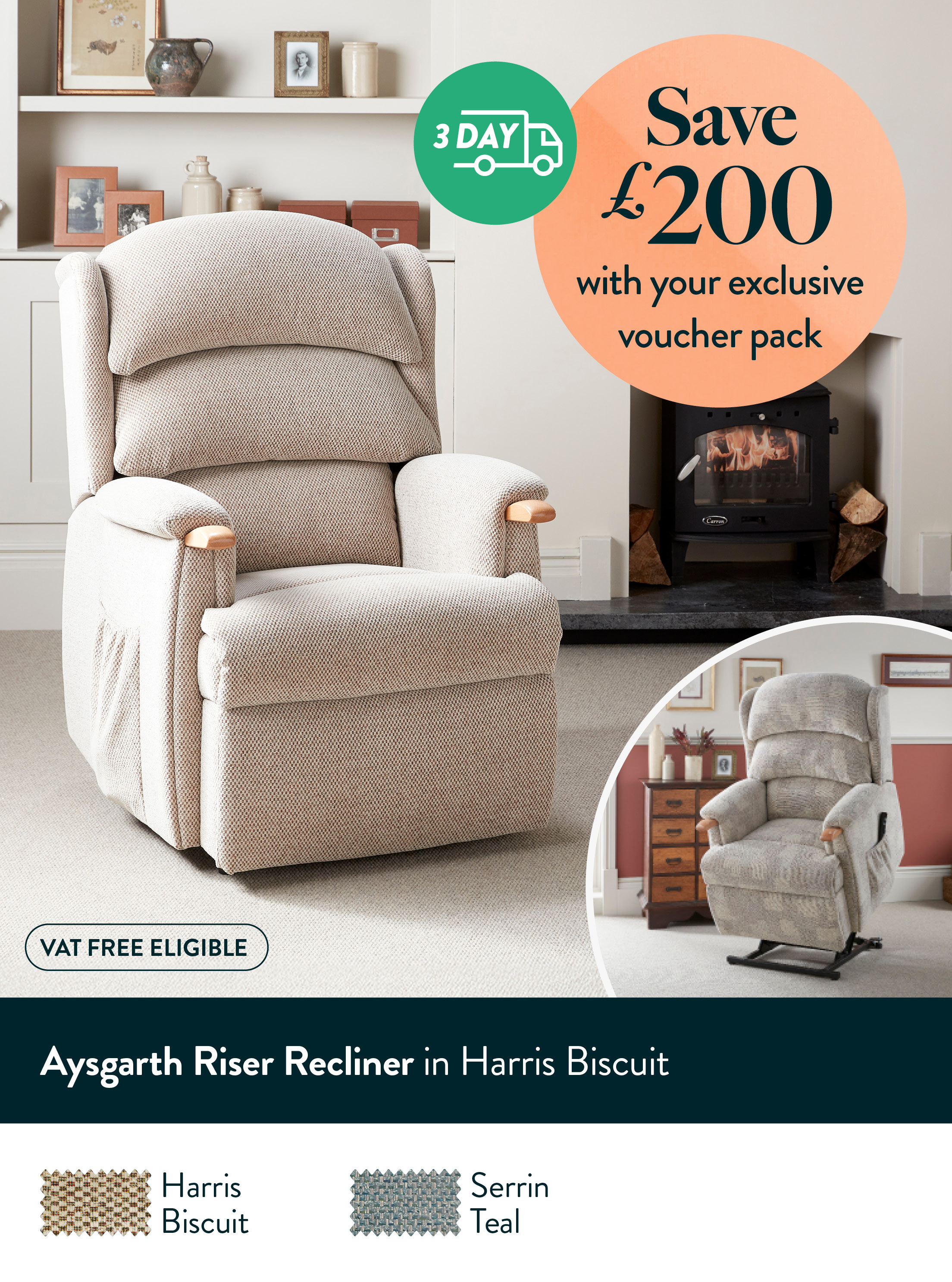 Aysgarth Riser Recliner in Harris Biscuit