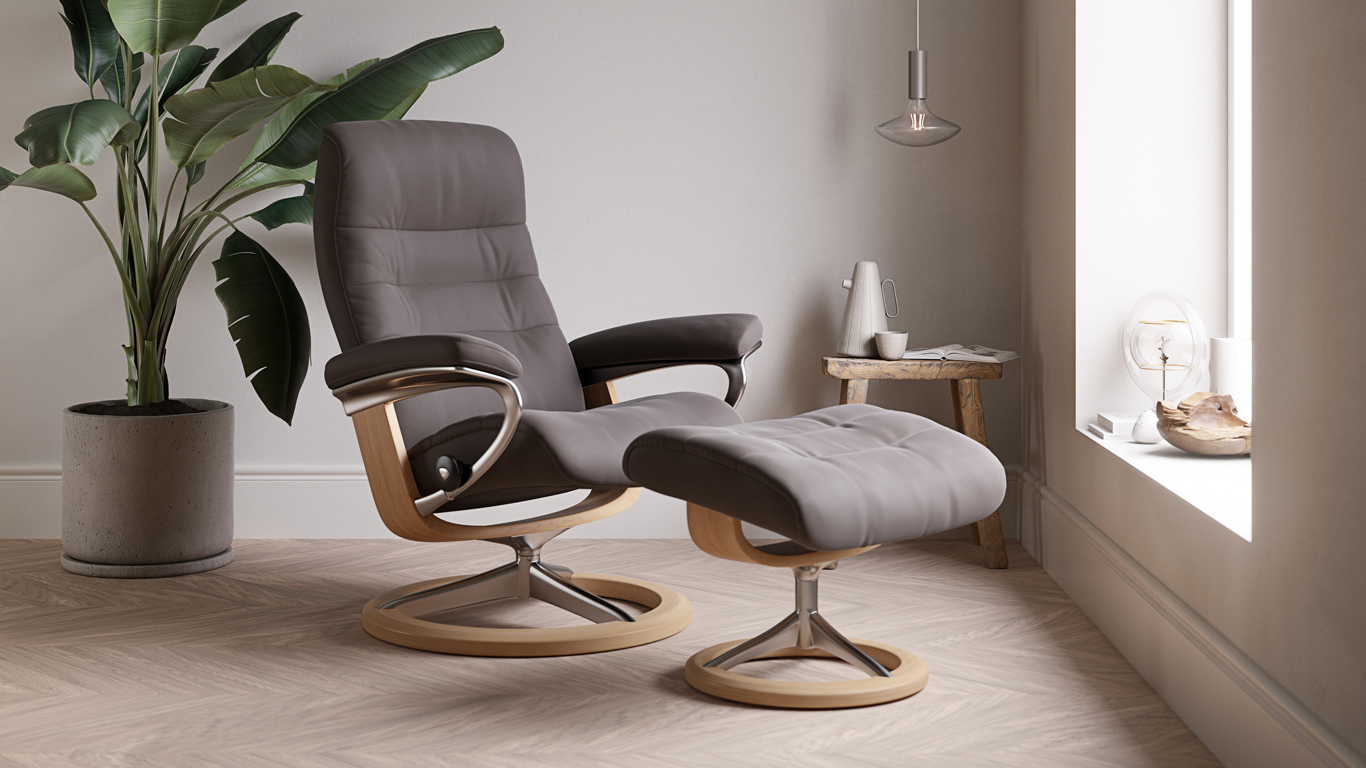 Stressless Opal Signature Recliner chair in Paloma Chestnut and Oak