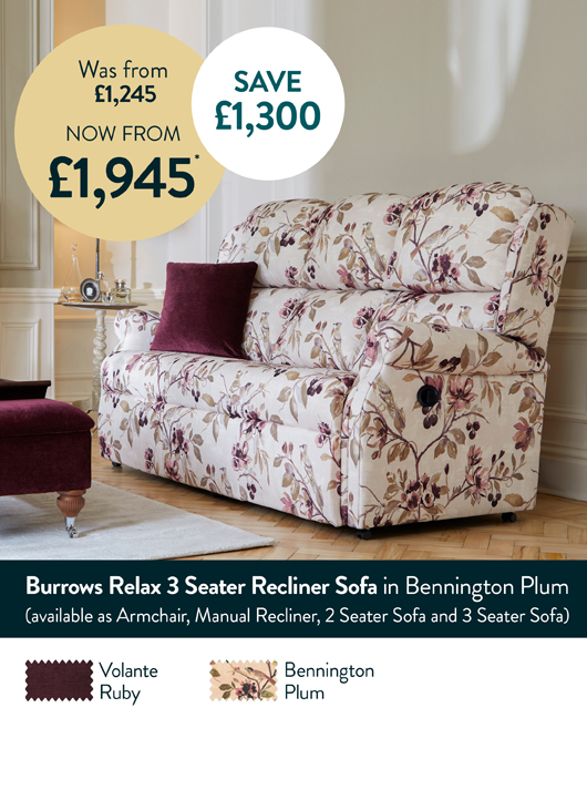 Burrows Relax 3 Seater Recliner Sofa in Bennington Plum