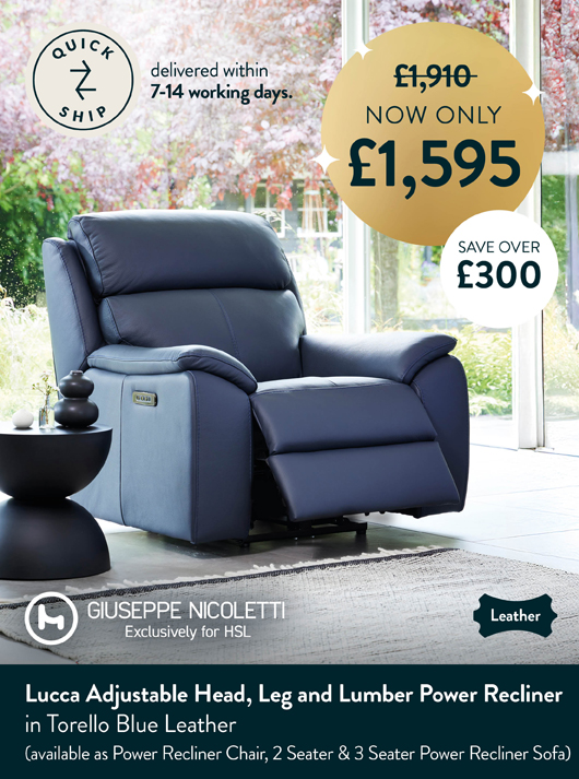 Lucca Power Recliner in Torello Blue