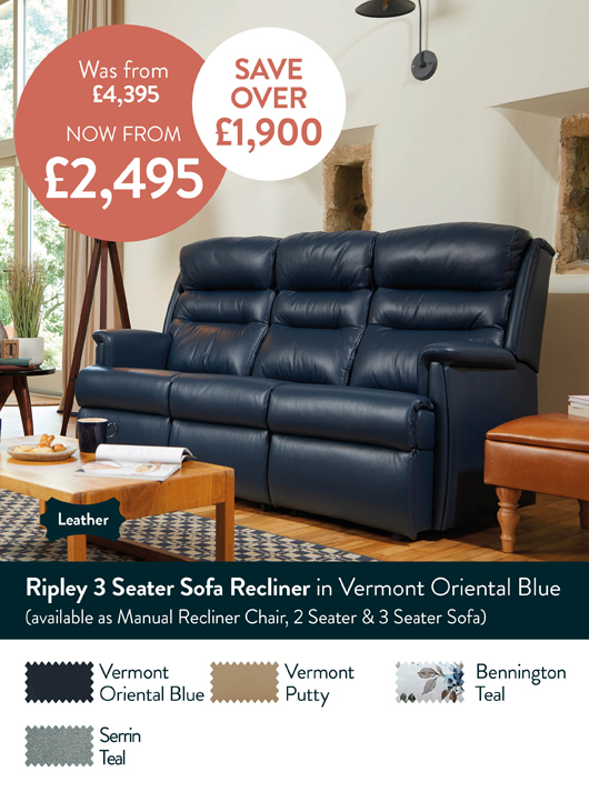 Ripley 3 Seater Sofa Recliner Vermont Oriental Blue