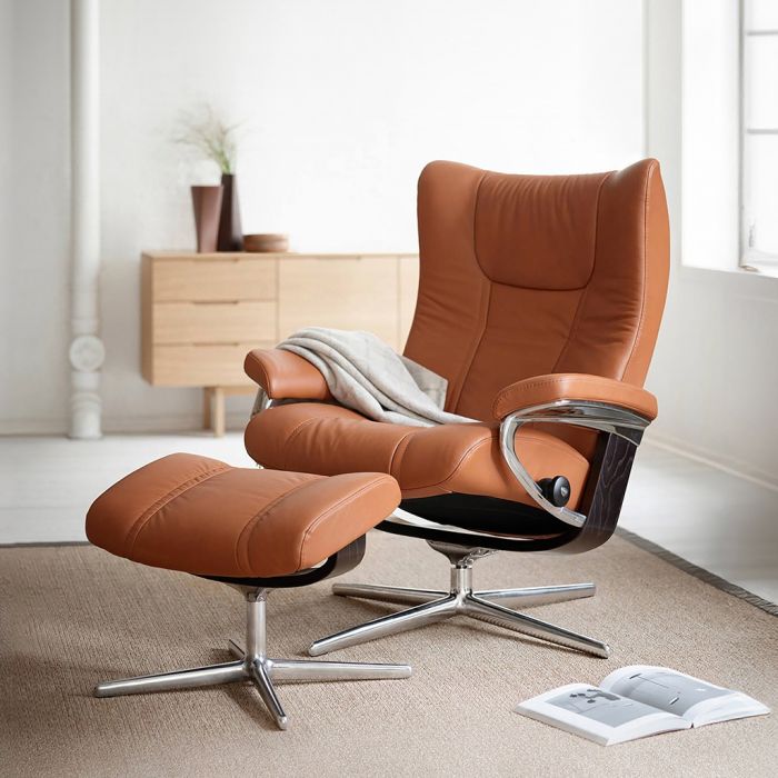 Stressless Wing Cross Recliner in Paloma Cognac