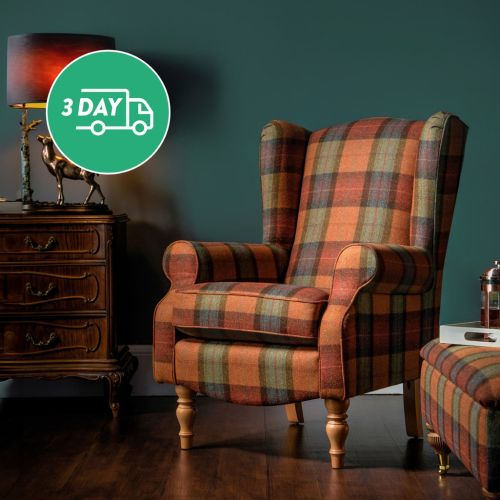 Glenmore Plain Back Fireside Chair in Solway Check Amber (Express)