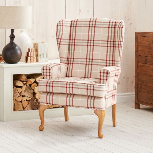 Buckingham Fireside Chair in Nobel Check Red