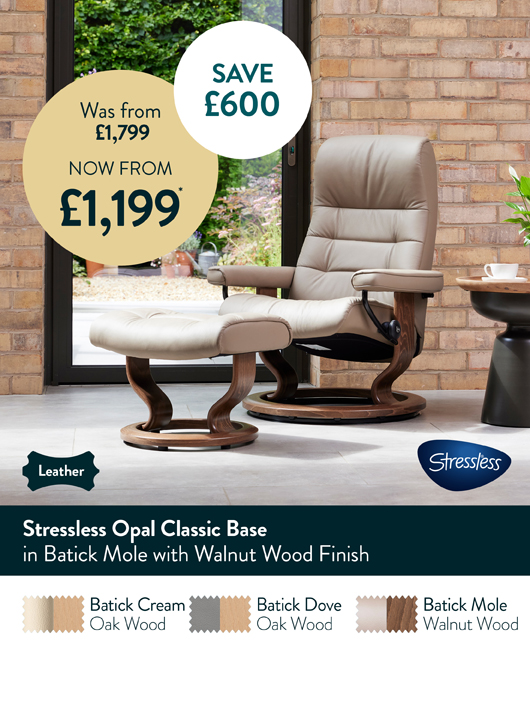 Stressless Opal Classic Base in Batick Mole with Walnut Wood Finish