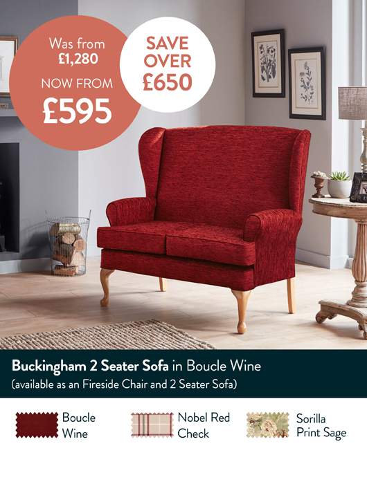 Buckingham 2 Seater Sofa in Boucle Wine
