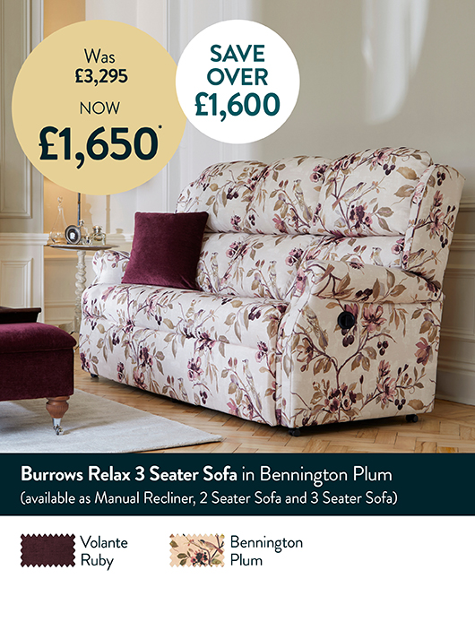 Burrows Relax 3 Seater Recliner Sofa in Bennington Plum