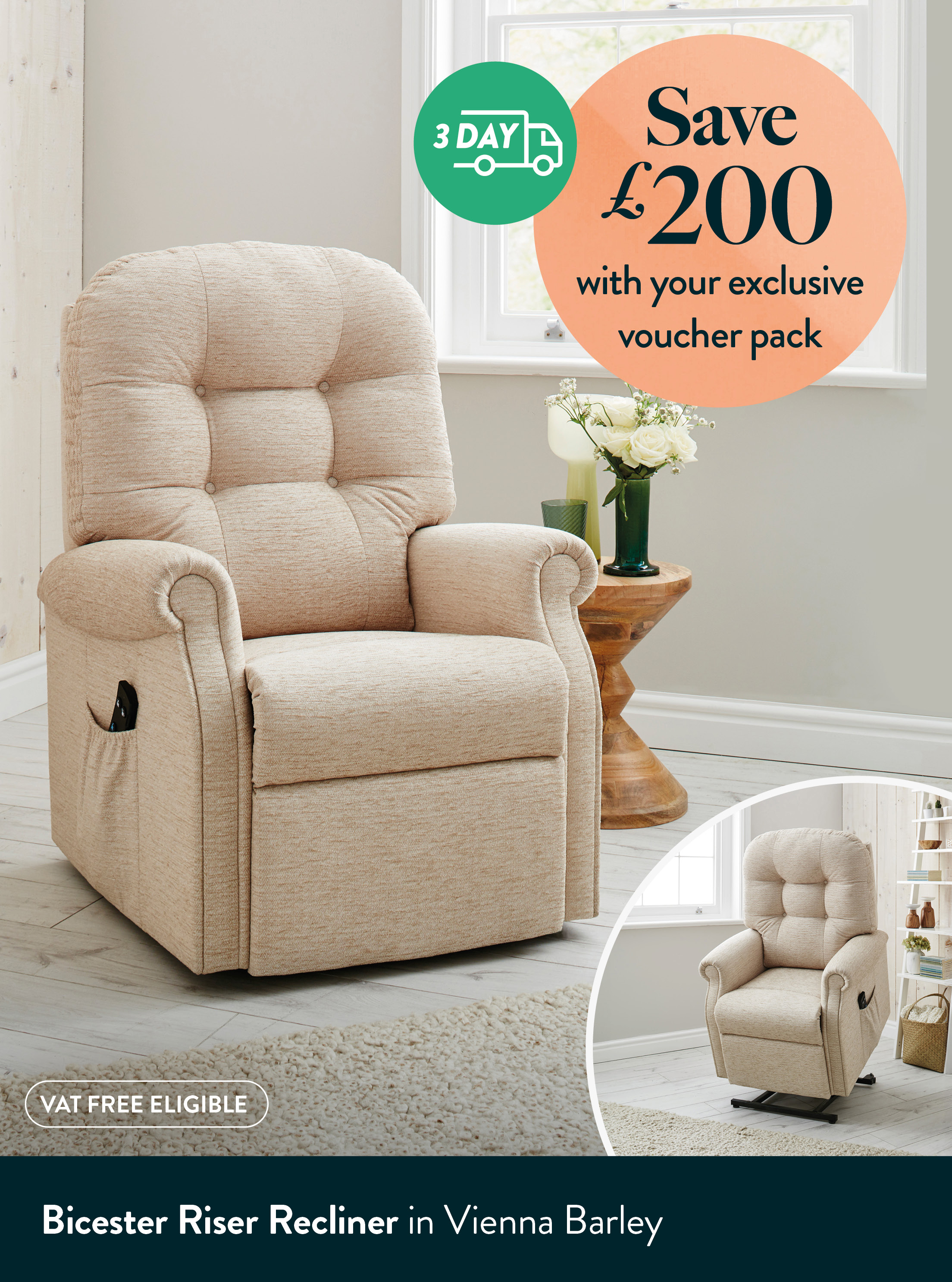 Bicester Riser Recliner in Vienna Barley