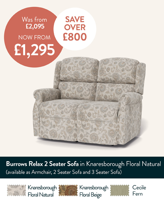 Burrows Relax 2 Seater Sofa in Knaresborough Floral Natural