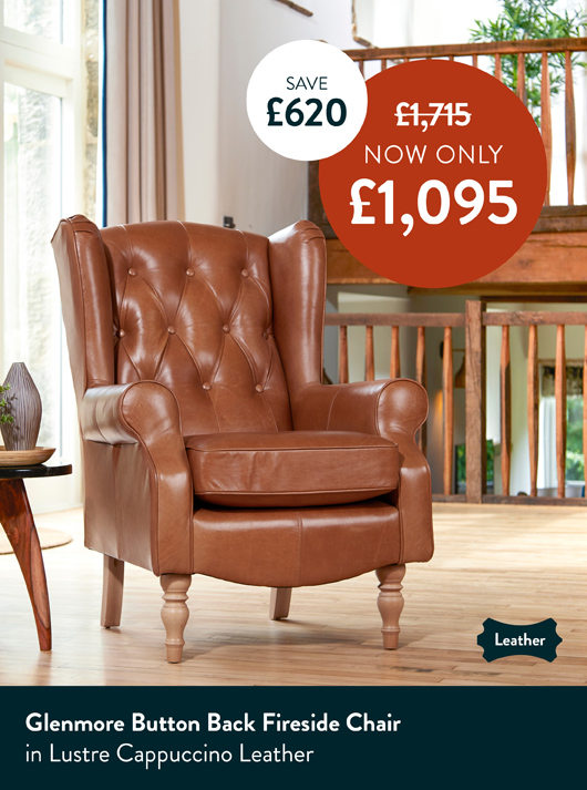 Glenmore Button Back Fireside Chair in Lustre Cappuccino Leather