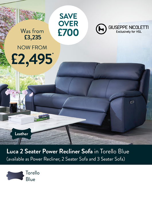 Lucca 2 Seater Power Recliner Sofa in Torello Blue