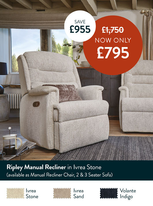 Ripley Manual Recliner in Ivrea Stone