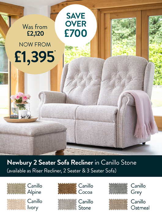 Newbury 2 Seater Sofa Recliner in Canillo Stone