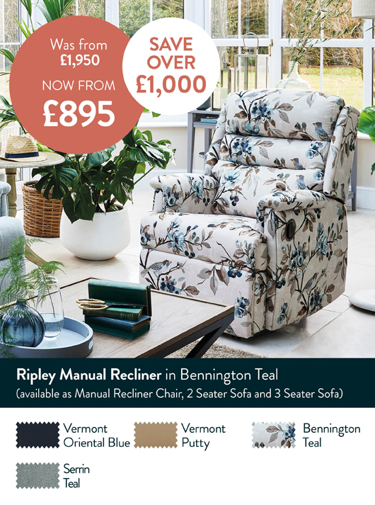 Ripley Manual Recliner Bennington Teal