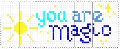 cross stitch pattern with a sunshine and the words 'you are magic'