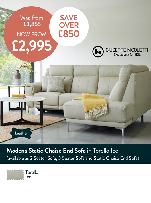 Modena Static Chaise End Sofa in Torello Ice