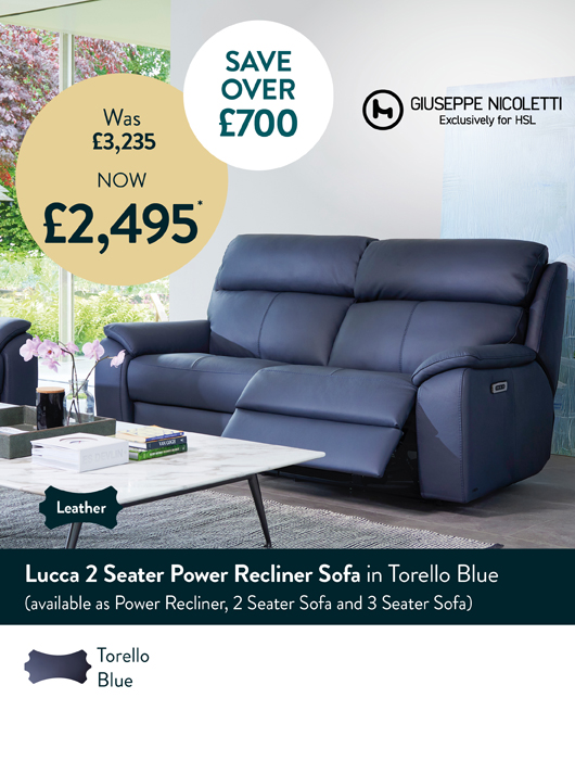 Lucca 2 Seater Power Recliner Sofa in Torello Blue