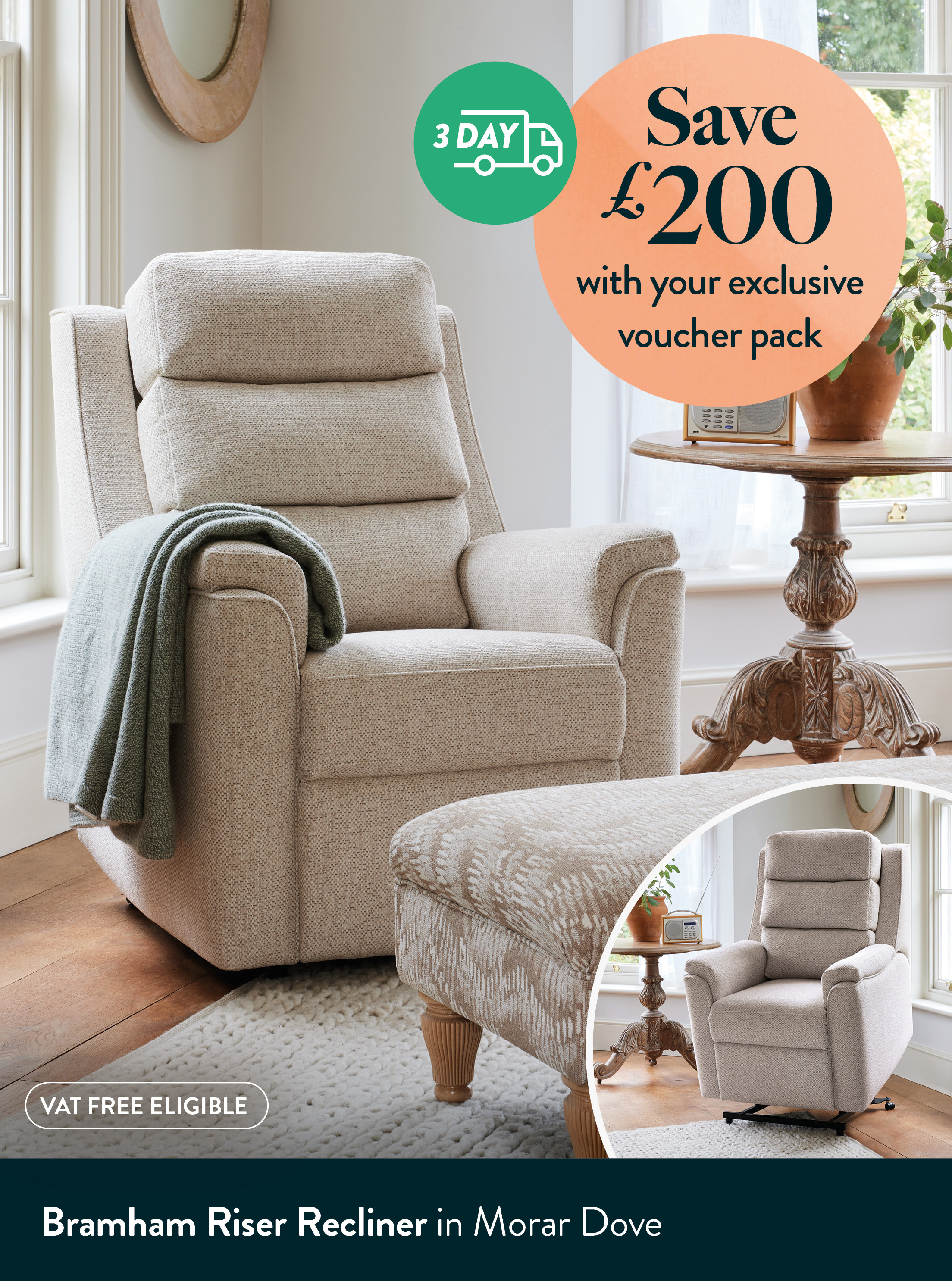 Bramham Riser Recliner in Morar Dove