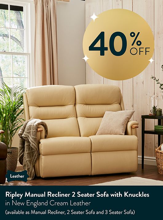 Ripley Manual Recliner 2 Seater Sofa with Knuckles