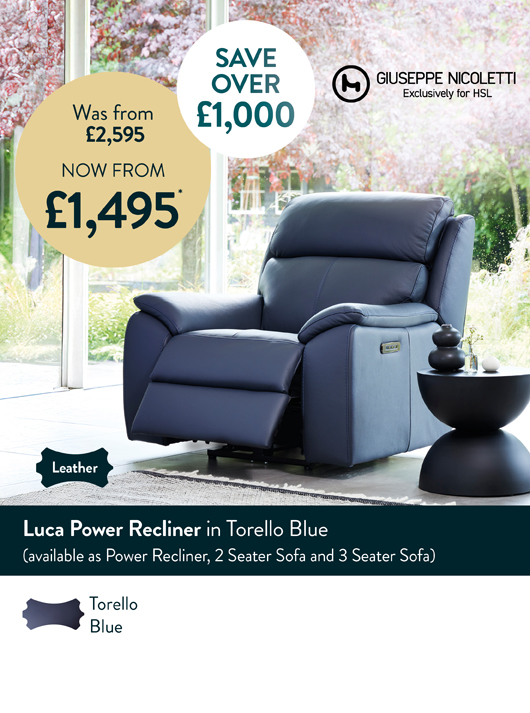 Lucca Power Recliner in Torello Blue