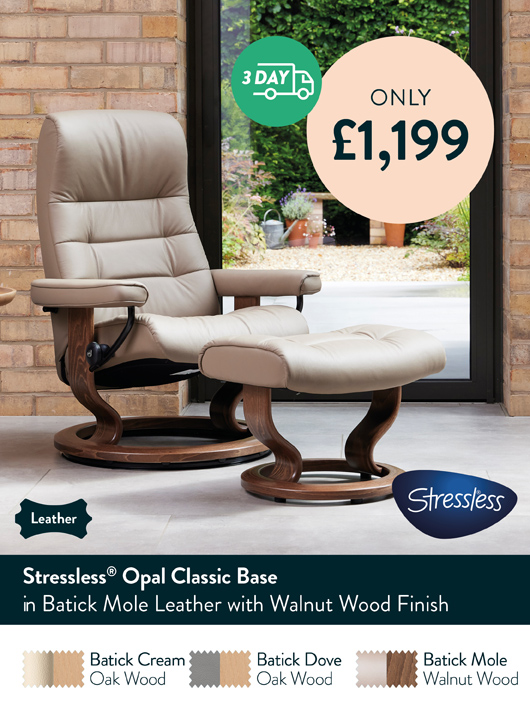 Stressless Opal Classic Base in Batick Mole Leather with Walnut Wood Finish