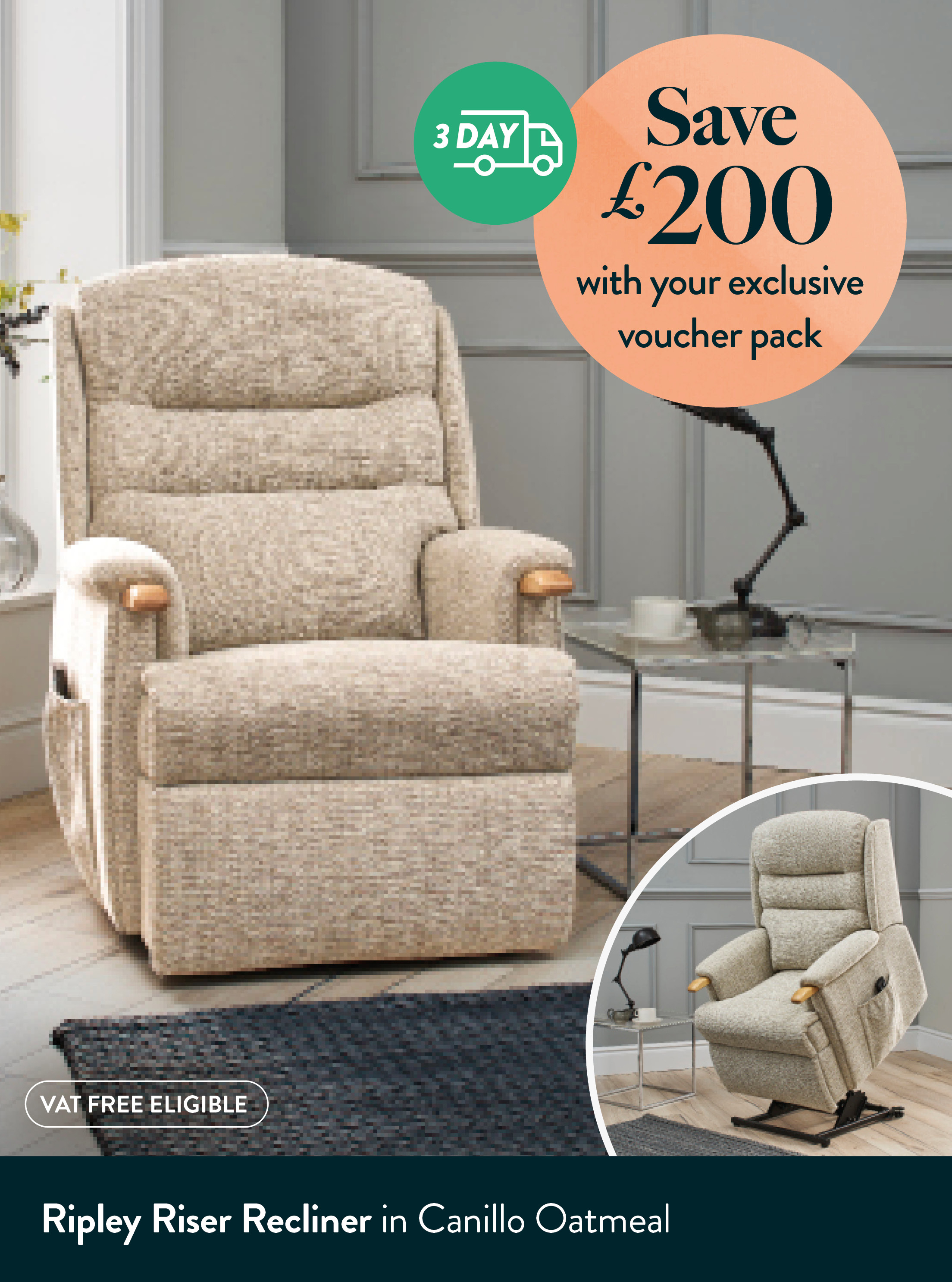 Ripley Riser Recliner in Canillo Oatmeal