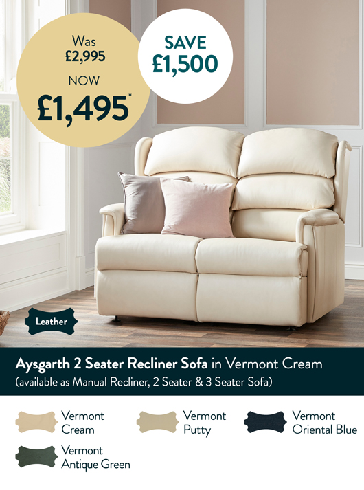 Aysgarth 2 Seater Recliner Sofa in Vermont Cream