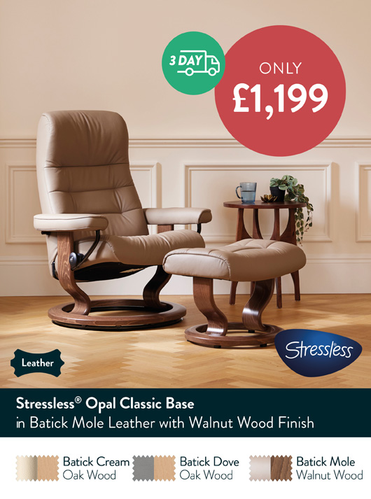 Stressless Opal Classic Base in Batick Mole Leather with Walnut Wood Finish
