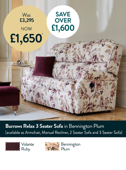 Burrows Relax 3 Seater Recliner Sofa in Bennington Plum