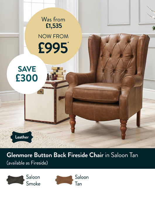 Glenmore Button Back Fireside Chair in Saloon Tan