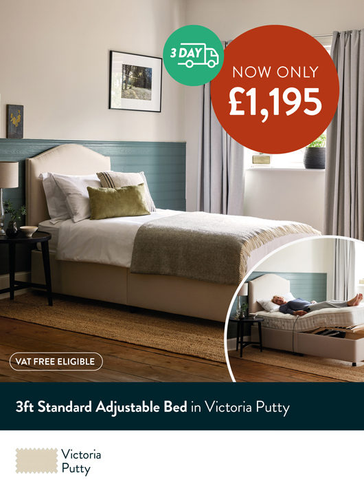  3ft Standard Adjustable Bed in Victoria Putty