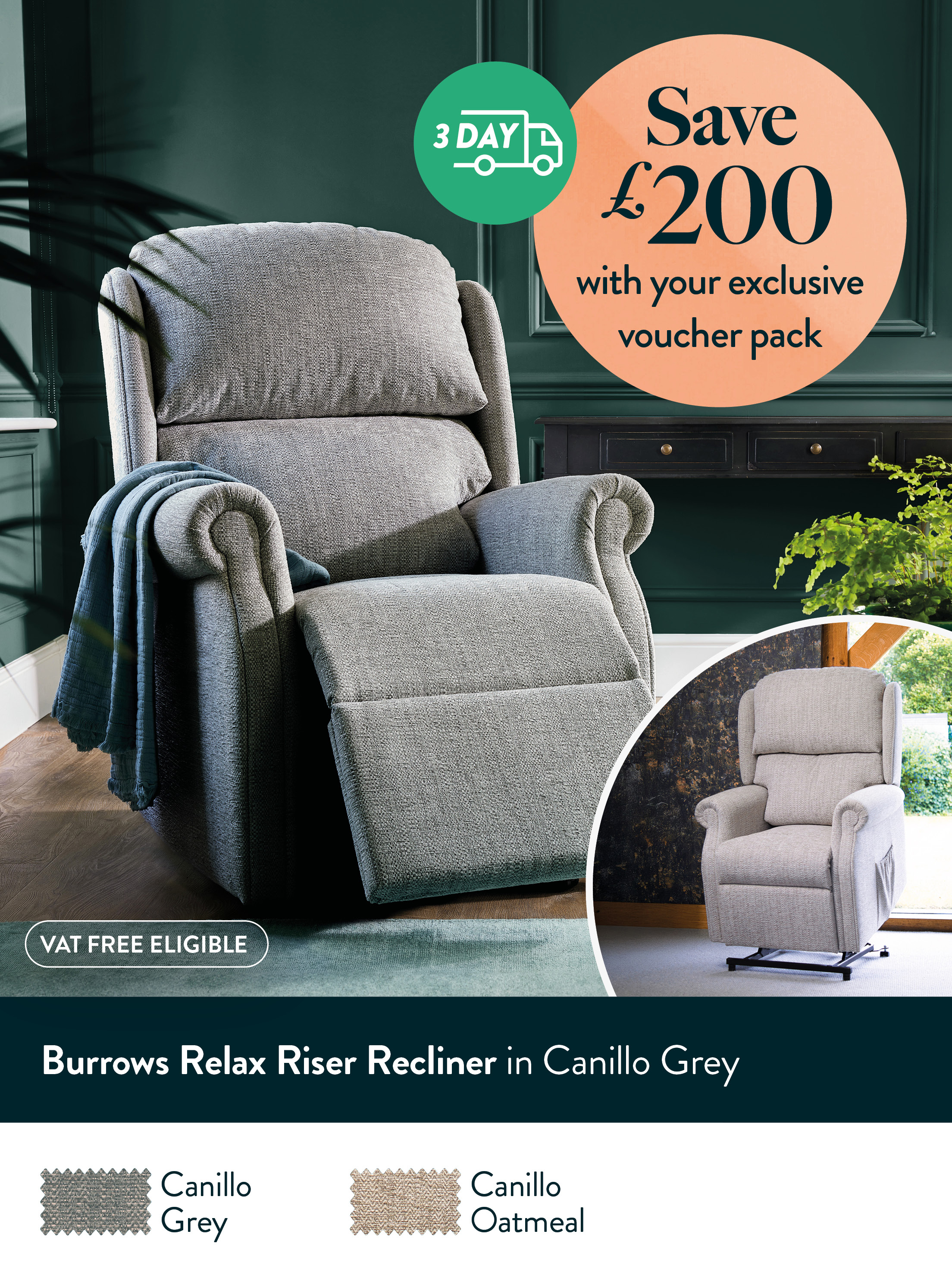 Burrows Relax Riser Recliner in Canillo Grey