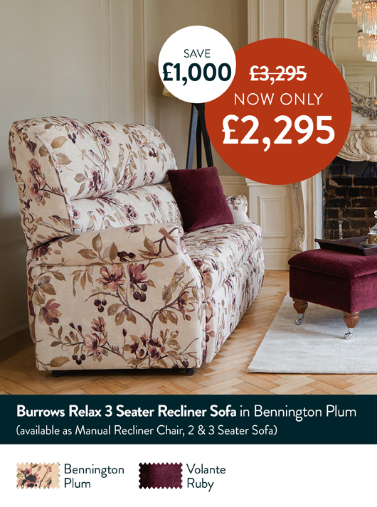Burrows Relax 3 Seater Recliner in Bennington Plum