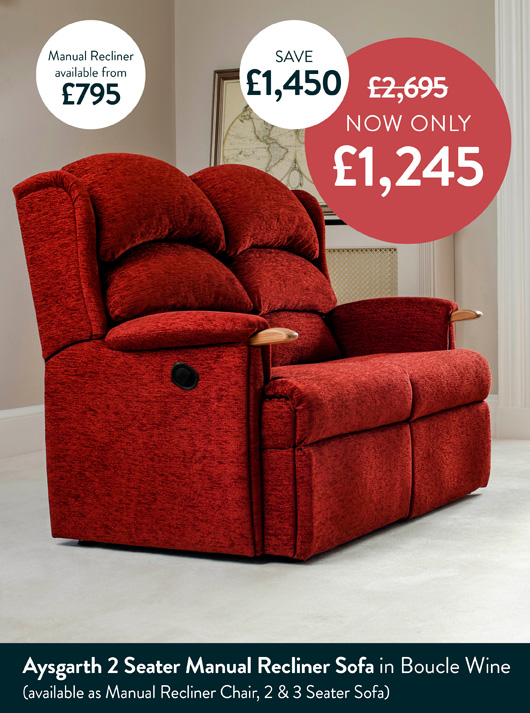 Aysgarth 2 Seater Manual Recliner Sofa In Boucle Wine